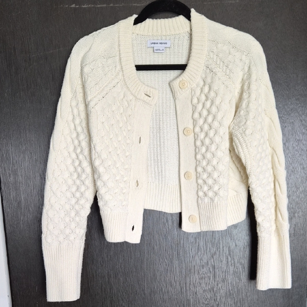 Cream Knit Button-Front Sweater